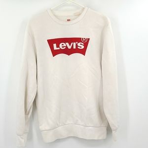 Levi's Small White Red logo long sleeve crewneck sweatshirt cute cozy warm